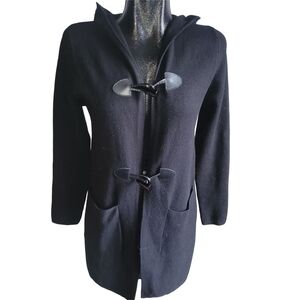 Sioni Black Toggle Wool Blend Hooded Cardigan Sweater S